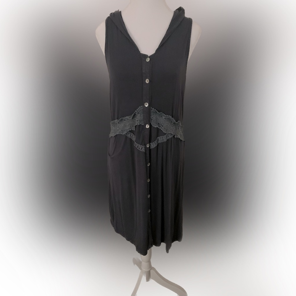 POL steel blue button down dress
